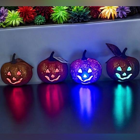 COPY -Rustic Farmhouse Light up Pumpkins Glittery with Flashing LED Lights 4x - Picture 1 of 10